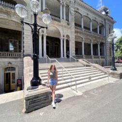 W&J rising sophomore Ella Phillips stands in front of the Lolani Palace in Honolulu, Oahu, Hawaii.